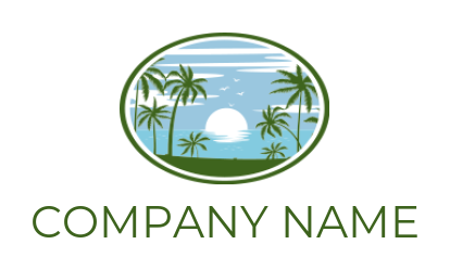 create a landscape logo palm trees with sunset in sea - logodesign.net