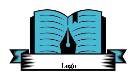 education logo maker pen nib in open book ribbon
