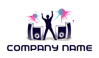 party planner logo man dancing with speakers