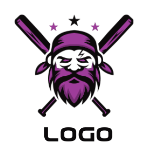 make a sports logo pirate head with crossed baseball bats with stars 