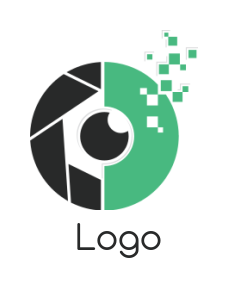 design a photography logo of pixels camera lens