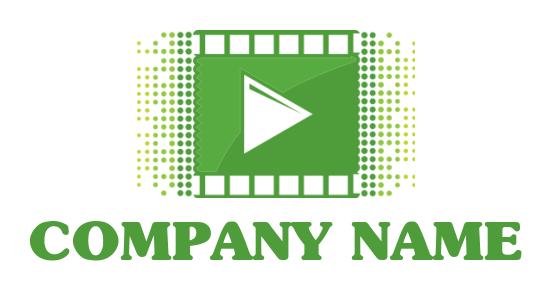 media logo play button in film reel with dots