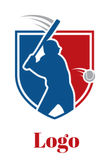 sports logo icon playing baseball inside shield