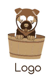 pet logo icon puppy in wooden bucket - logodesign.net