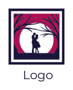 make a dating logo couple dancing in negative space full moon
