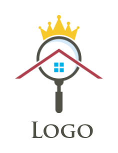property logo abstract roof in magnifying glass