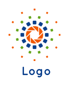 design a photography logo rounded rectangle pixels with lens 