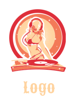 music logo template sexy female DJ playing music 