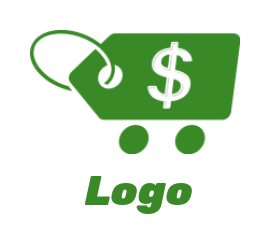 online shop logo dollar sign in tag with wheels