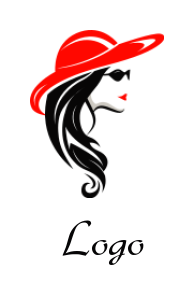 fashion logo template side profile woman with long hair hat and sunglasses