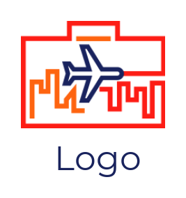 travel logo skyline in briefcase with plane
