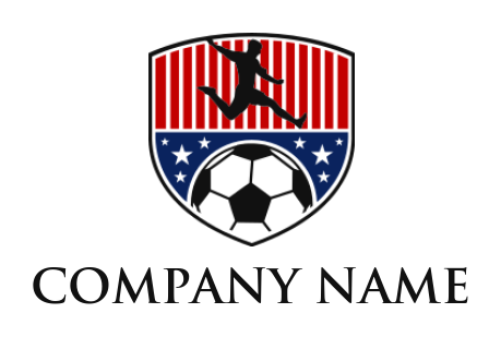 sports logo icon soccer player and ball in stars and stripe shield - logodesign.net