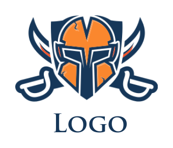 sports logo of spartan helmet in shield swords