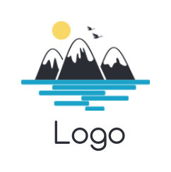 create a travel logo sun on mountains in sea 