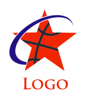 sports logo swoosh around basketball in star