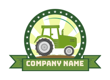 agriculture logo tractor in badge with sun rise