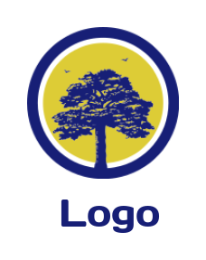 Letter O logo icon with tree and birds inside