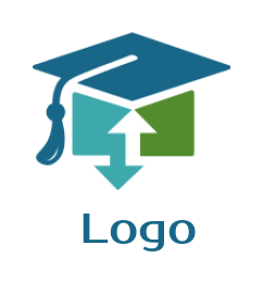 education logo online education up down arrows in center of graduation hat 