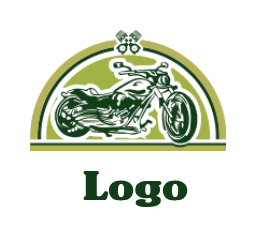 bike shop logo vintage motorcycle inside semi circle 