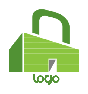 create a storage logo with warehouse and lock