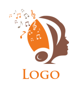 music logo maker woman DJ side profile wearing music note headphone