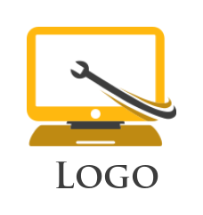 design an IT logo wrench merged with monitor 