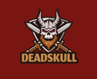 games logo skull with horns and swords mascot