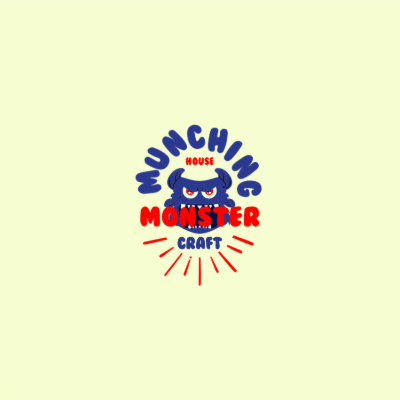 cute grouchy monster in circular text