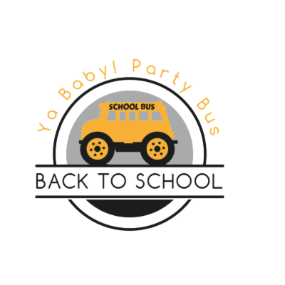 school bus in circle text badge