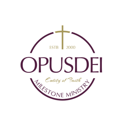 circle with gold cross and text inside