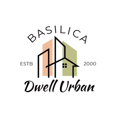 line art building and house in pastels