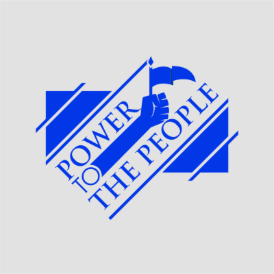 fist holding flag against rectangle shape