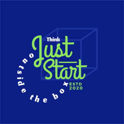 creative text logo with silhouette of cube 