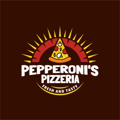 pepperoni pizza slice in circle with rays 