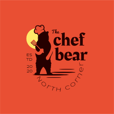 bear chef silhouette standing with stylish text