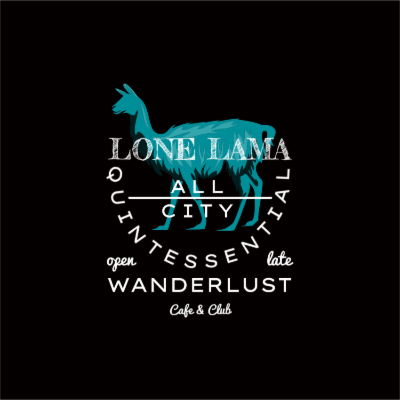silhouette of llama and text