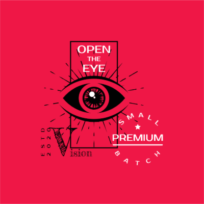 eye shining in rectangle shape and circle text