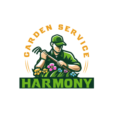 gardener holding rake standing in front of flowers