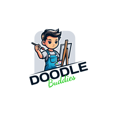 illustrative young boy artist painting on an easel