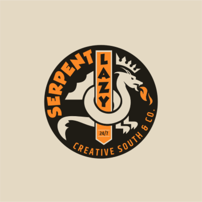 crowned dragon breathing fire in circle typography