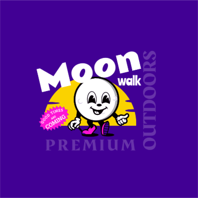 smiling moon character with sneakers 