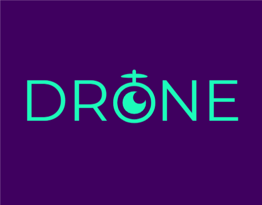 media logo symbol flying drone in text