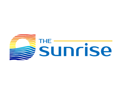travel logo symbol sun setting on color waves