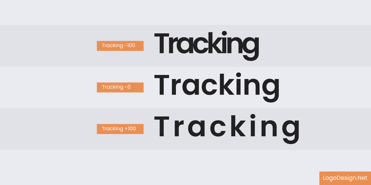3 samples of text with -100 Tracking, 0 Tracking, 100 Tracking 3 samples of text with -100 Tracking, 0 Tracking, 100 Tracking