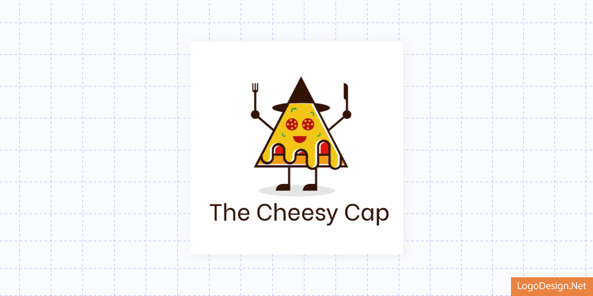 This Cheesy Cap logo concept shows a Pizza slice holding a knife and fork This Cheesy Cap logo concept shows a Pizza slice holding a knife and fork