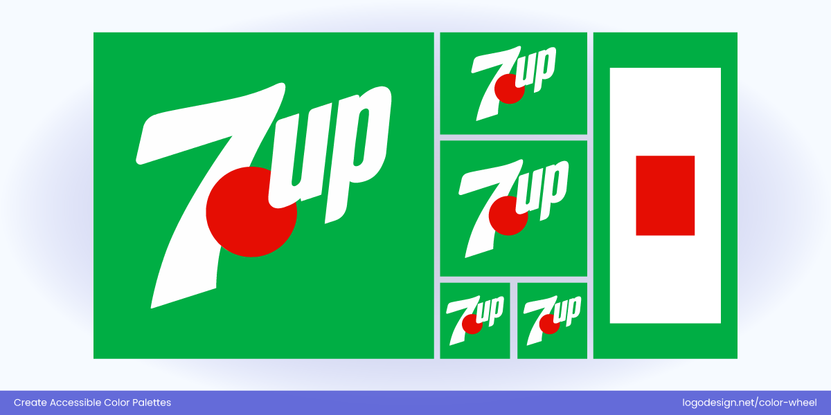 The 7Up logo’s green, white, and red offer a strong contrast, meeting WCAG standards The 7Up logo’s green, white, and red offer a strong contrast, meeting WCAG standards