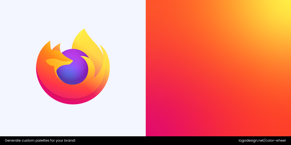Firefox uses a warm yellow‑orange gradient to signal energy and motion