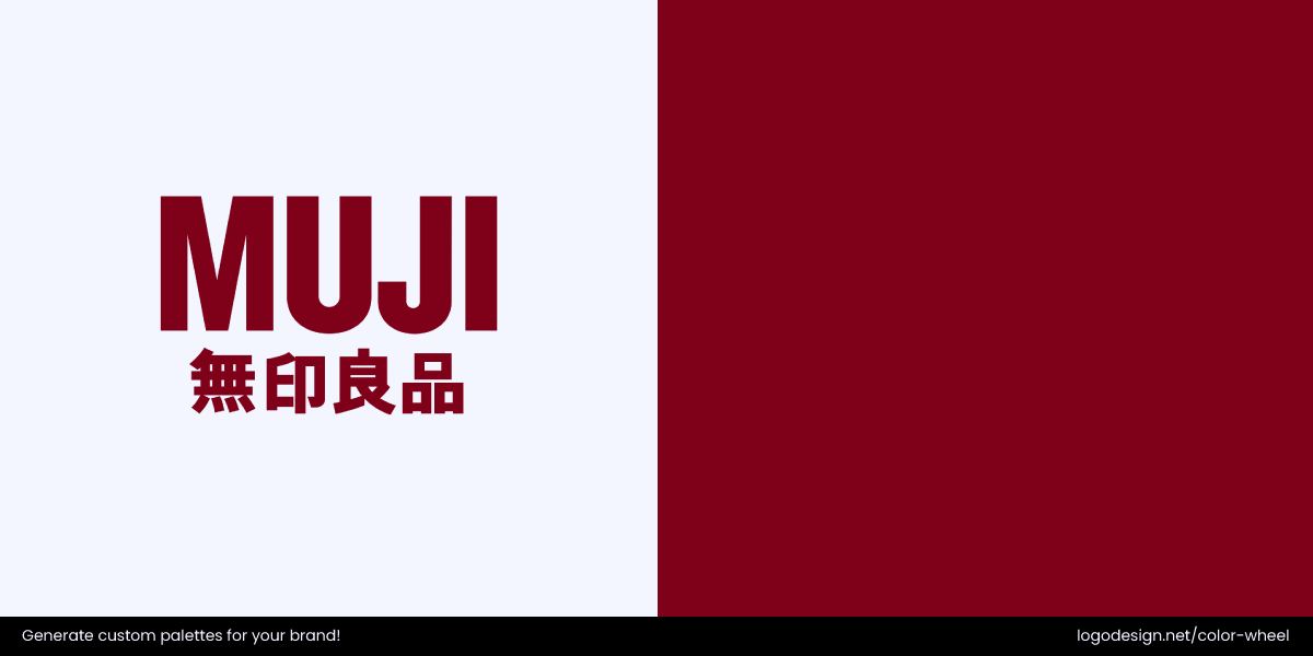 Muji’s maroon logo conveys simplicity, warmth, and understated elegance