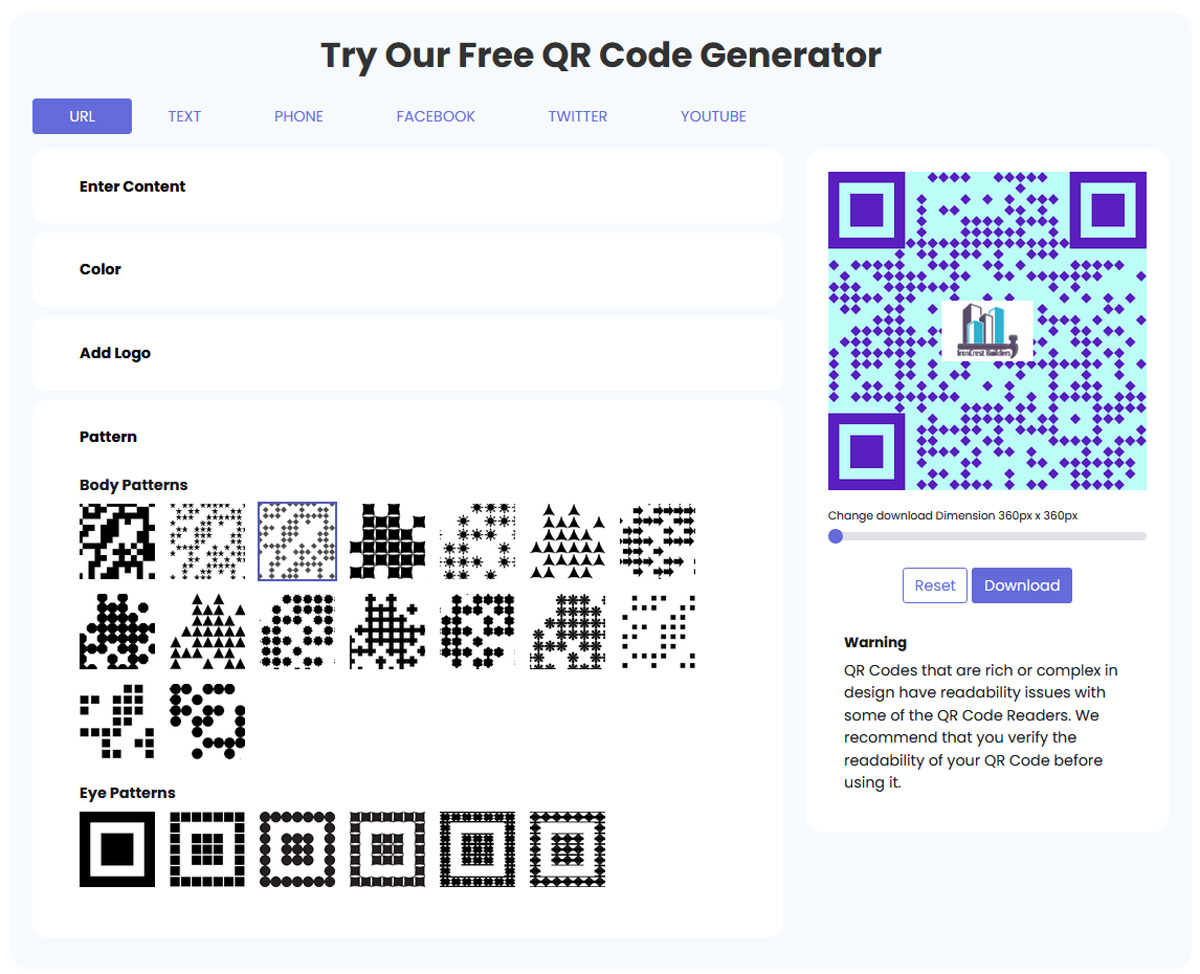 Choose a pattern for your customized QR code Choose a pattern for your customized QR code