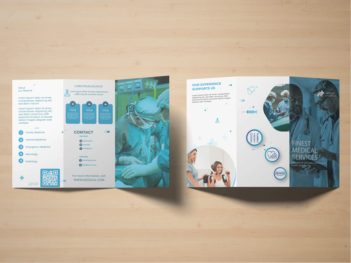 A medical company flyer featuring a QR code A medical company flyer featuring a QR code
